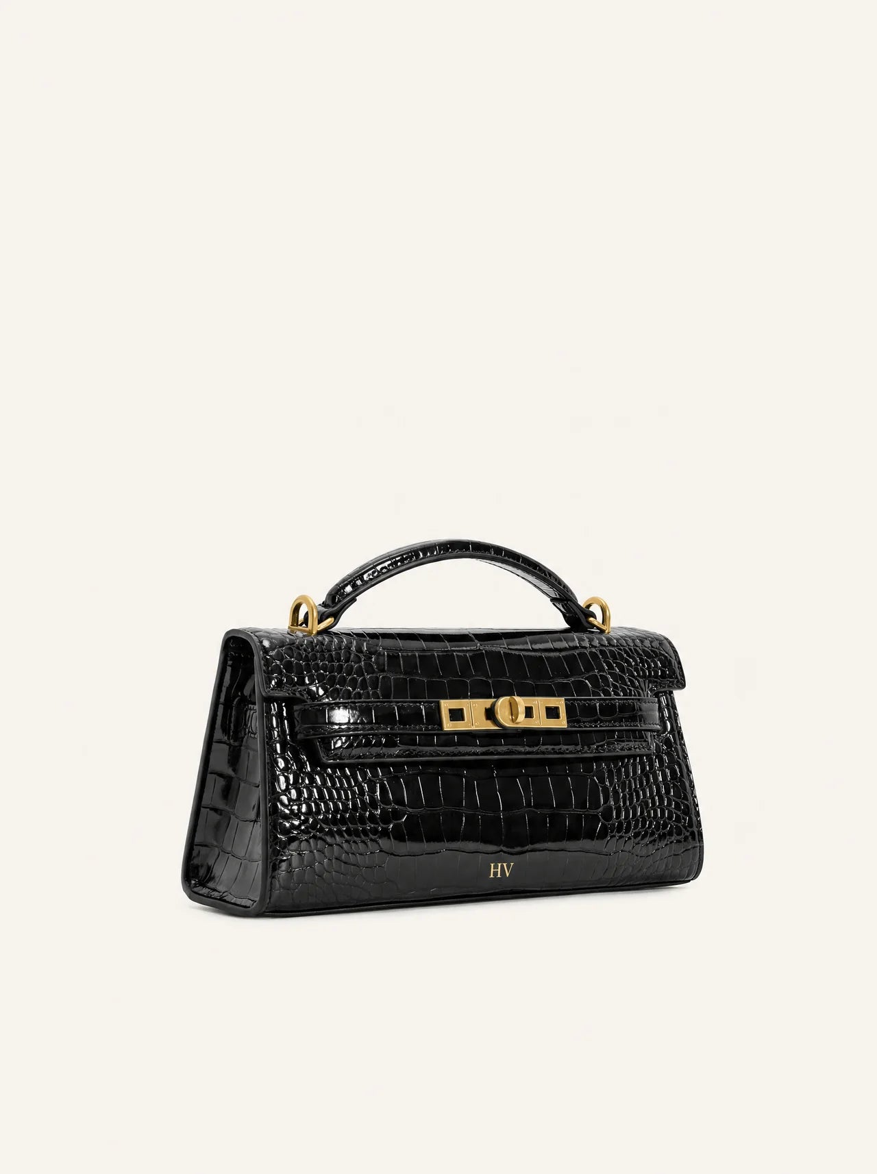 Solène Top Handle Bag — Noir Croc