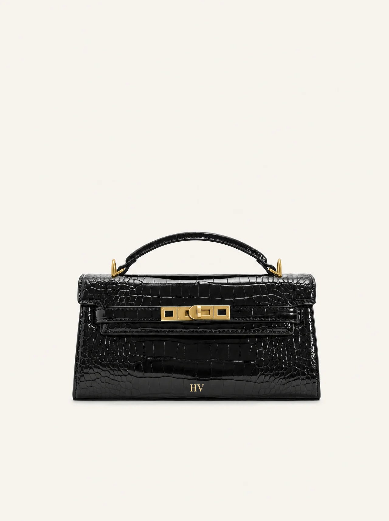 Solène Top Handle Bag — Noir Croc