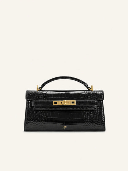 Solène Top Handle Bag — Noir Croc