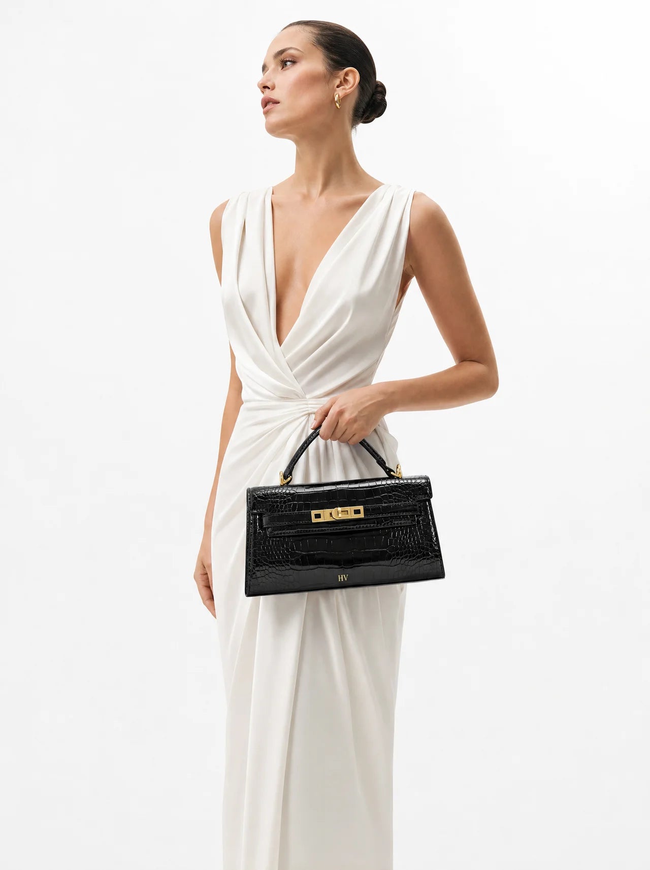 Solène Top Handle Bag — Noir Croc