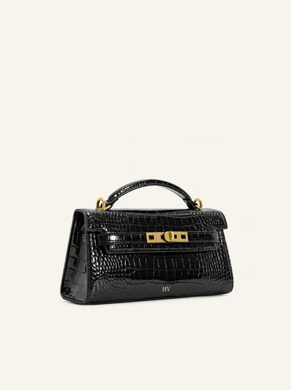 Solène Top Handle Bag — Noir Croc