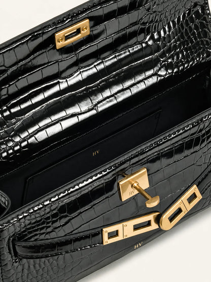 Solène Top Handle Bag — Noir Croc